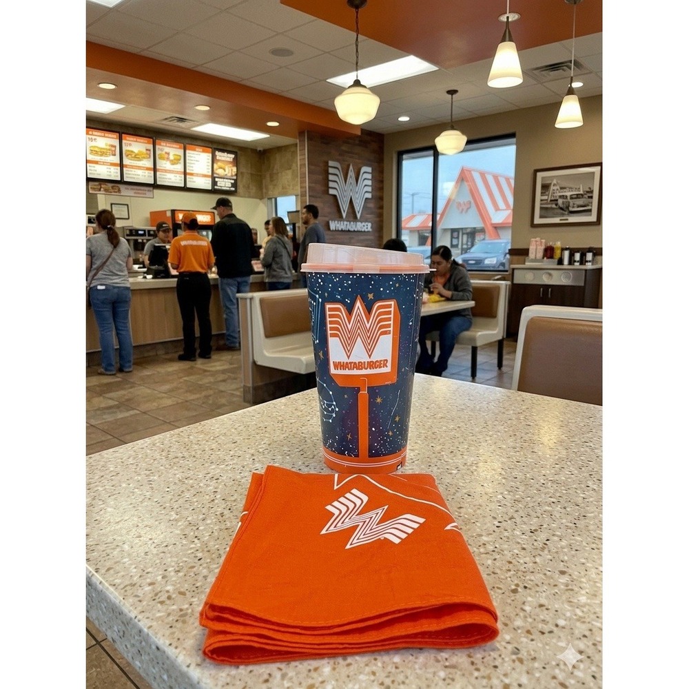 Whataburger 75th Anniversary 32oz Reusable Cup with Lid & Orange Bandana Set